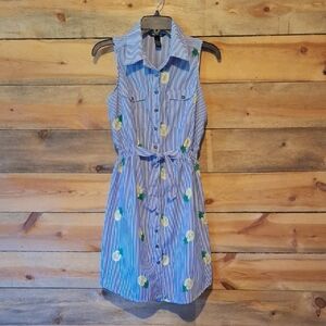 Millenium Blue Striped Dress With Emboidered Pineapples